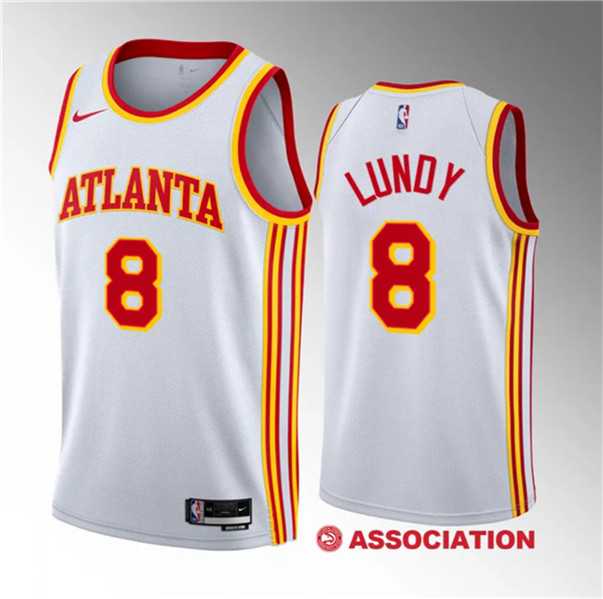 Men%27s Atlanta Hawks #8 Seth Lundy White 2023 Draft Association Edition Stitched Basketball Jersey Dzhi->boston celtics->NBA Jersey